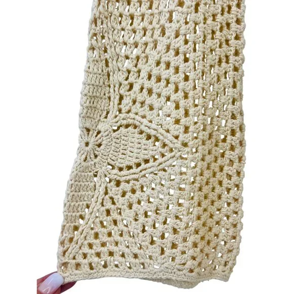 Vintage 90s Crochet Tie Front Duster Cardigan| Boho Coastal Cowgirl Cottagecore - Picture 5 of 16